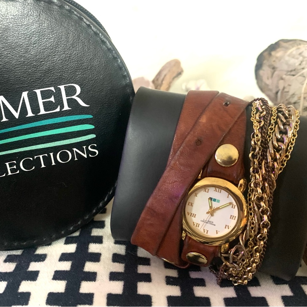 La Mer Watch - USED brown leather with various chains.